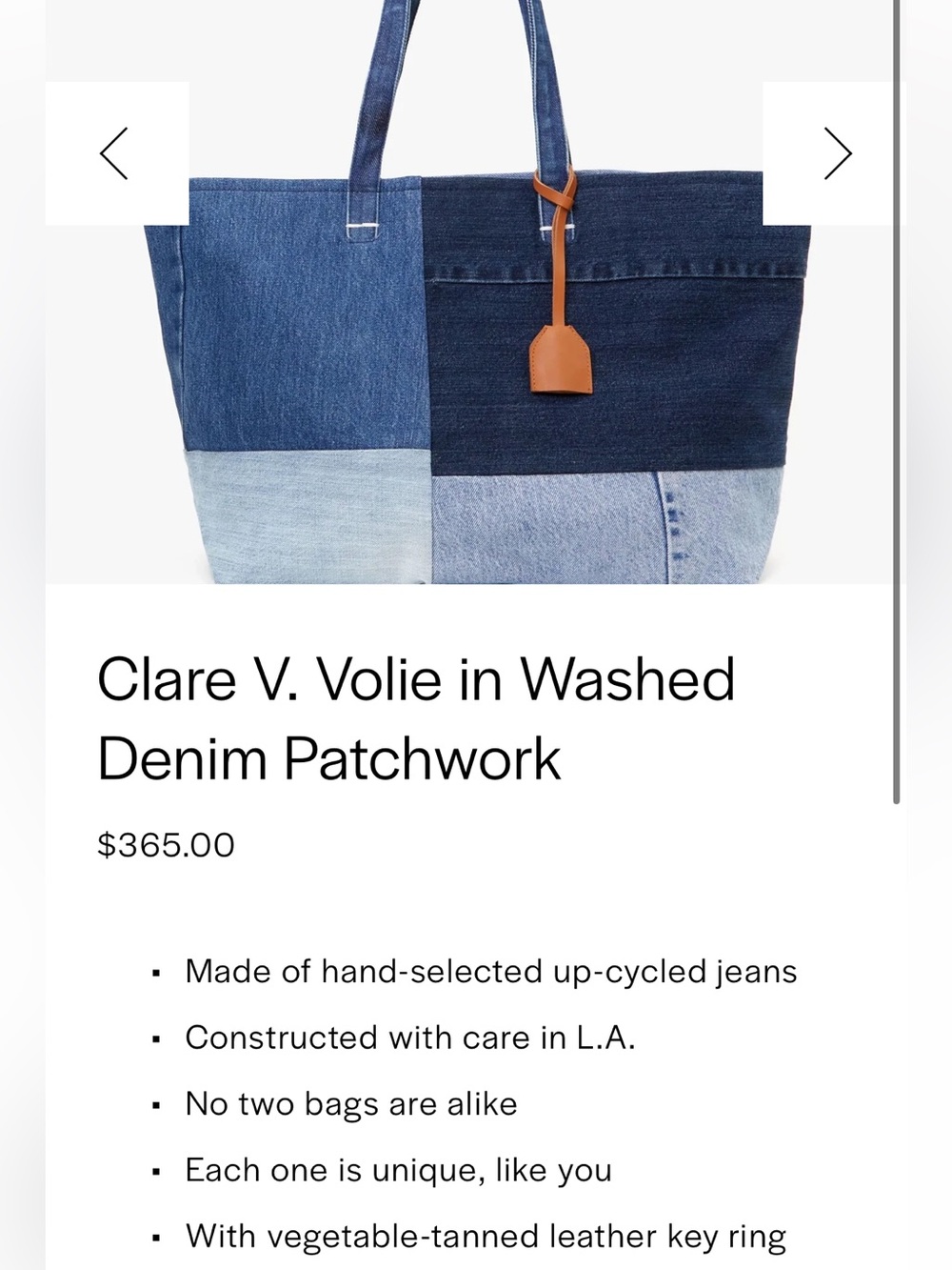 Denim Patchwork Tote Bag with Leather Accent - Light Blue